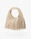 Borsa Mini Sac Hobo con Frange e Logo Dorato – Beige Crema