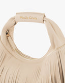 Borsa Mini Sac Hobo con Frange e Logo Dorato – Beige Crema
