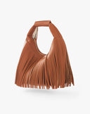 Borsa Mini Sac Hobo con Frange e Logo Dorato – Color Cuoio