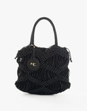 Borsa Handbag Intrecciata in Corda con Sacca a Coulisse e Charm Logo – Nero Assoluto