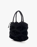 Borsa Handbag Intrecciata in Corda con Sacca a Coulisse e Charm Logo – Nero Assoluto