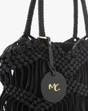Borsa Handbag Intrecciata in Corda con Sacca a Coulisse e Charm Logo – Nero Assoluto
