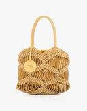 Borsa Handbag Intrecciata in Corda con Sacca a Coulisse e Charm Logo – Giallo Senape