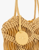 Borsa Handbag Intrecciata in Corda con Sacca a Coulisse e Charm Logo – Giallo Senape
