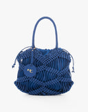 Borsa Handbag Intrecciata in Corda con Sacca a Coulisse e Charm Logo – Blu Intenso