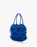 Borsa Handbag Intrecciata in Corda con Sacca a Coulisse e Charm Logo – Blu Intenso