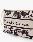 Pochette Flat in Canvas con Stampa Floreale e Logo Script