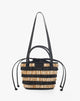 Borsa Cesta con Frange in Paglia – Righe Bicolor Nero e Naturale
