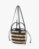 Borsa Cesta con Frange in Paglia – Righe Bicolor Nero e Naturale