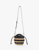 Borsa Secchiello Small con Frange in Paglia – Righe Bicolor Nero e Naturale