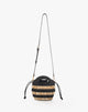 Borsa Secchiello Small con Frange in Paglia – Righe Bicolor Nero e Naturale