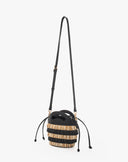 Borsa Secchiello Small con Frange in Paglia – Righe Bicolor Nero e Naturale