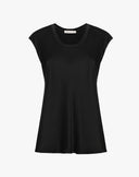 Blusa Smanicata in Satin Fluido con Scollo Rotondo