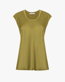 Blusa Smanicata in Satin Fluido con Scollo Rotondo