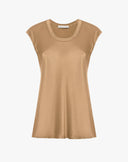 Blusa Smanicata in Satin Fluido con Scollo Rotondo