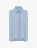 Camicia Smanicata con Pannelli Geometrici e Chiusura Coperta