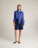 Blusa Fluida in Chiffon con Fiocco Lavallière e Maniche a Volants