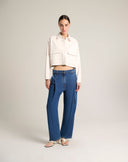 Giacca Cropped Boxy in Morbida Similpelle Off-White