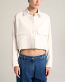 Giacca Cropped Boxy in Morbida Similpelle Off-White