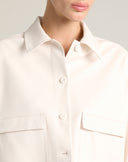 Giacca Cropped Boxy in Morbida Similpelle Off-White