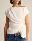 Blusa Fluida Drappeggiata con Scollo a Barchetta