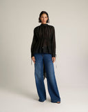 Blusa Couture in Voile Trasparente con Maxi Strascico Asimmetrico