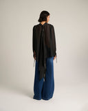 Blusa Couture in Voile Trasparente con Maxi Strascico Asimmetrico