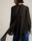 Blusa Couture in Voile Trasparente con Maxi Strascico Asimmetrico