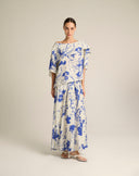 Blusa Asimmetrica Couture con Cappa e Stampa Botanica