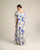 Blusa Asimmetrica Couture con Cappa e Stampa Botanica