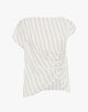 Blusa Asimmetrica in Voile Rigato con Drappeggio Couture