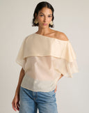 Blusa Couture Asimmetrica con Cappa Fluida