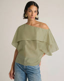 Blusa Couture Asimmetrica con Cappa Fluida