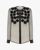 Camicia Trasparente in Organza con Applicazioni Floreali 3D