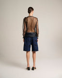 Camicia Trasparente in Organza con Applicazioni Floreali 3D