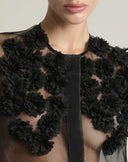 Camicia Trasparente in Organza con Applicazioni Floreali 3D