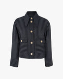 Giacca Boxy in Denim Gessato con Maxi Colletto