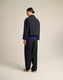 Giacca Boxy in Denim Gessato con Maxi Colletto