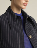 Giacca Boxy in Denim Gessato con Maxi Colletto