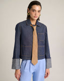 Giacca Boxy in Denim Scuro con Maxi Risvolti