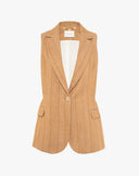 Gilet Lungo Sartoriale Gessato Cammello