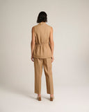 Gilet Lungo Sartoriale Gessato Cammello