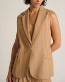 Gilet Lungo Sartoriale Gessato Cammello
