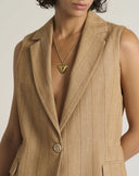 Gilet Lungo Sartoriale Gessato Cammello