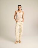 Jeans Denim Panna con Paillettes Floreali