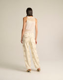Jeans Denim Panna con Paillettes Floreali