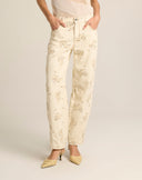 Jeans Denim Panna con Paillettes Floreali