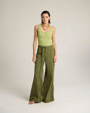 Pantaloni Wide-Leg in Bull con Cintura Intrecciata