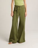 Pantaloni Wide-Leg in Bull con Cintura Intrecciata