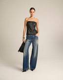 Jeans Wide-Leg in Denim Vintage con Dettagli Distressed